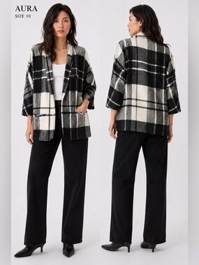 Vintage-Inspired AURA Plaid black, gray & ivory Jacket Blazer USA Made/Size 10